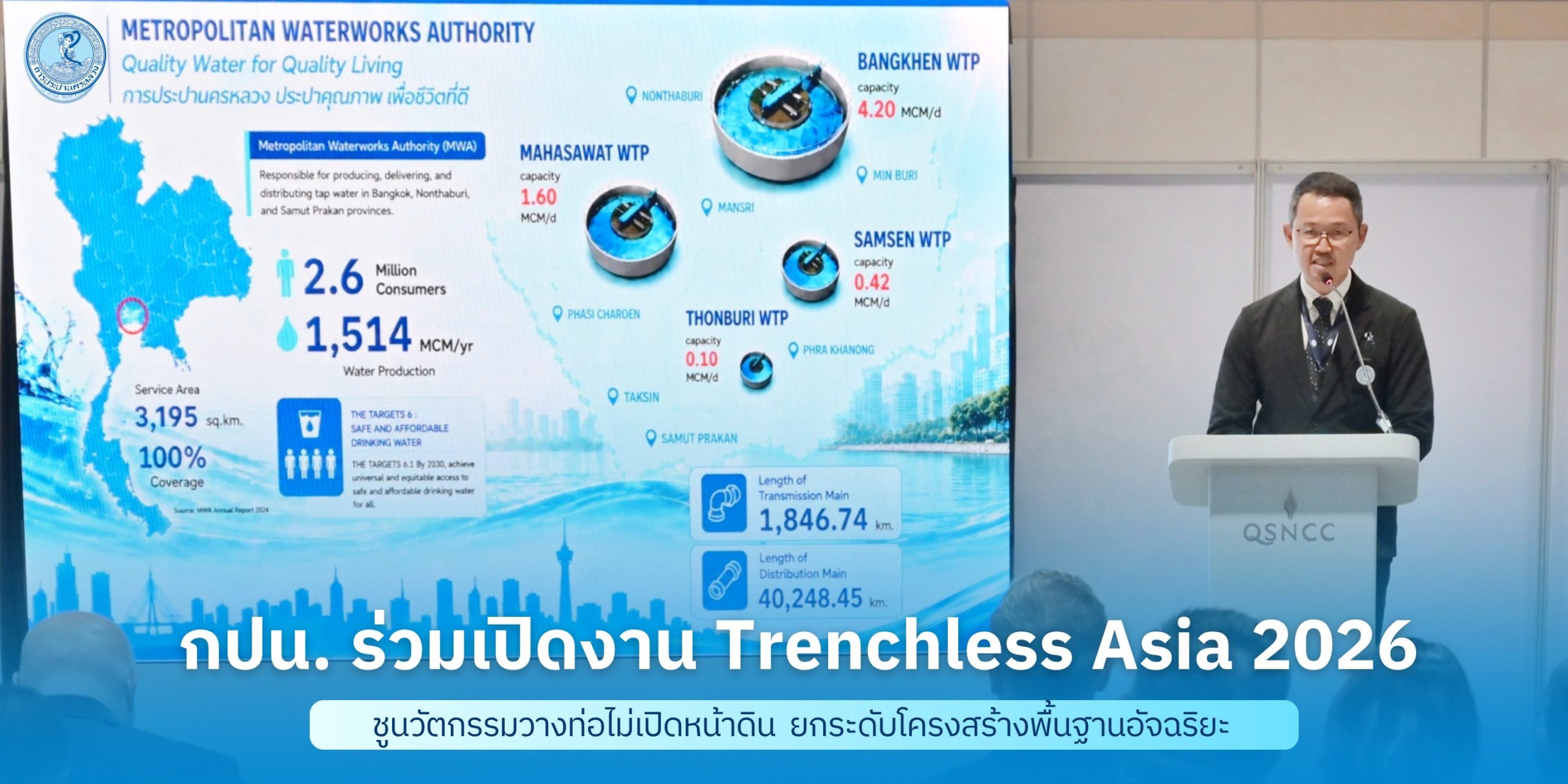 กปน. ร่วมเปิดงาน Trenchless Asia 2026 ชูนวัตกรรมวางท่อไม่เปิดหน้าดิน ยกระดับโครงสร้างพื้นฐานอัจฉริยะ