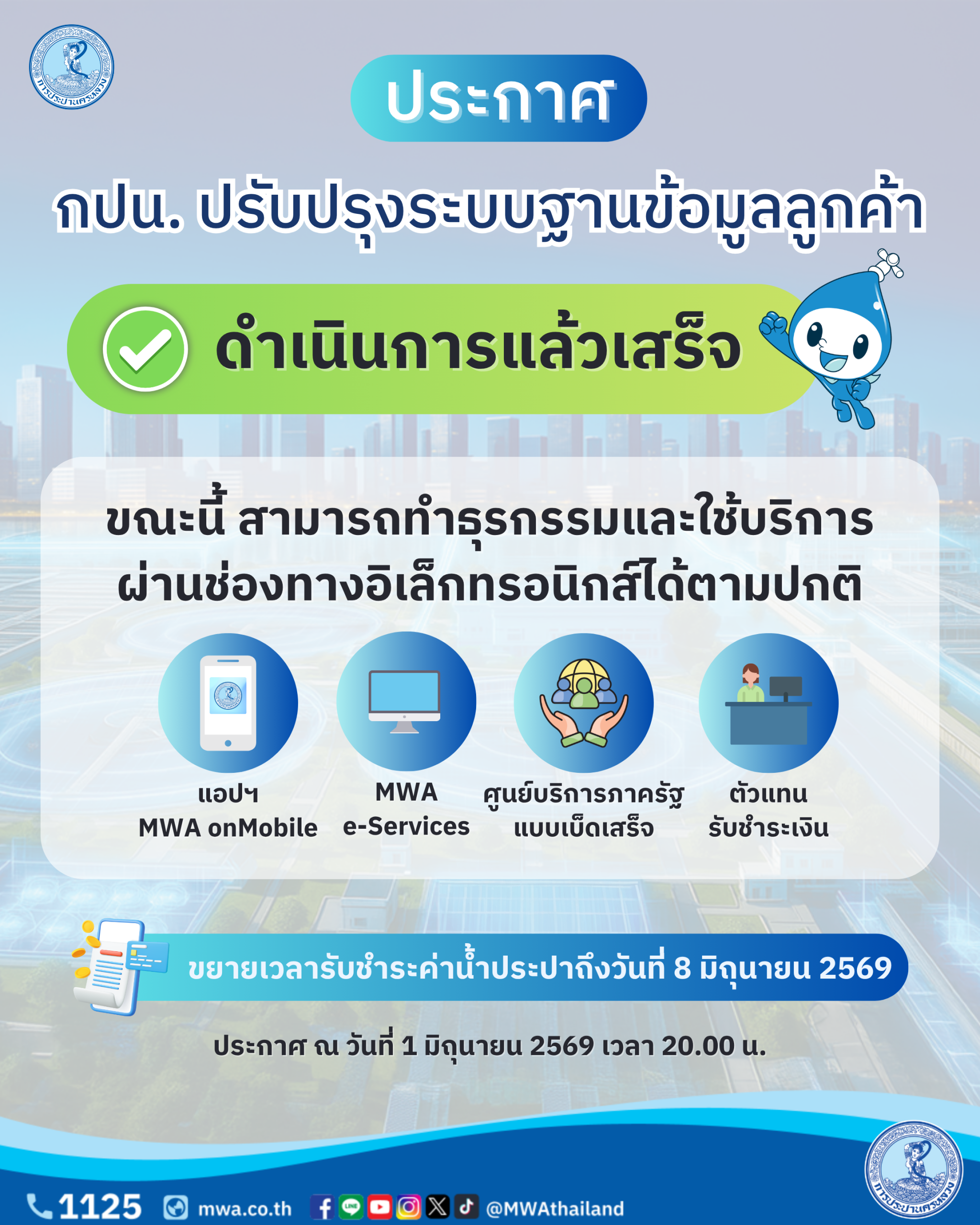 กปน. ดำเนินการปรับปรุงระบบฐานข้อมูลลูกค้าเสร็จเรียบร้อย!